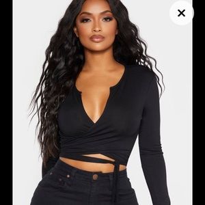 NWT- PLT Shape Black Jersey Long Sleeve Crop Top
